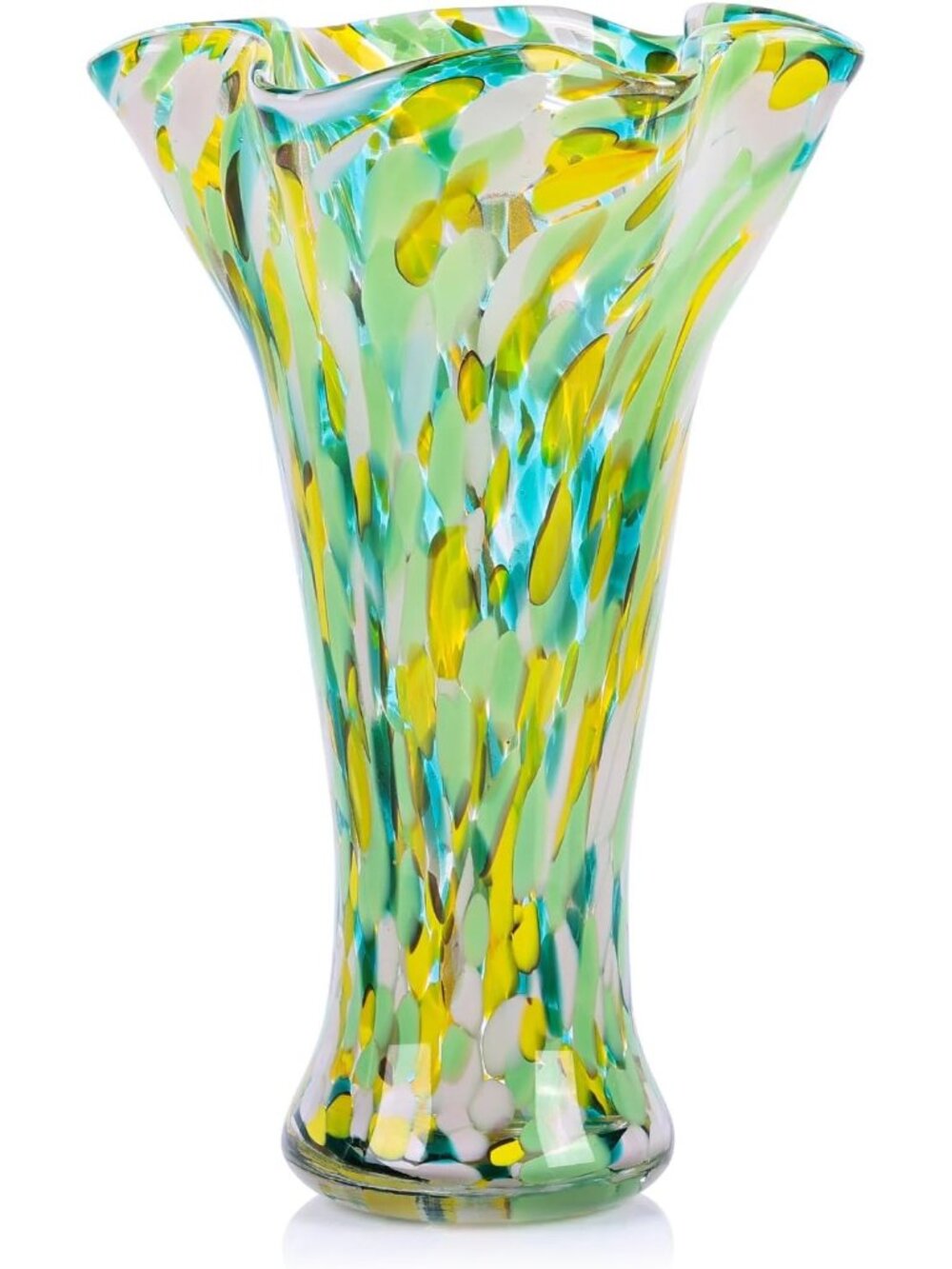 9.0 Green Glass Vases For Flower Bouquet Unique Hand Blown Wide Mouth Shelf Deco